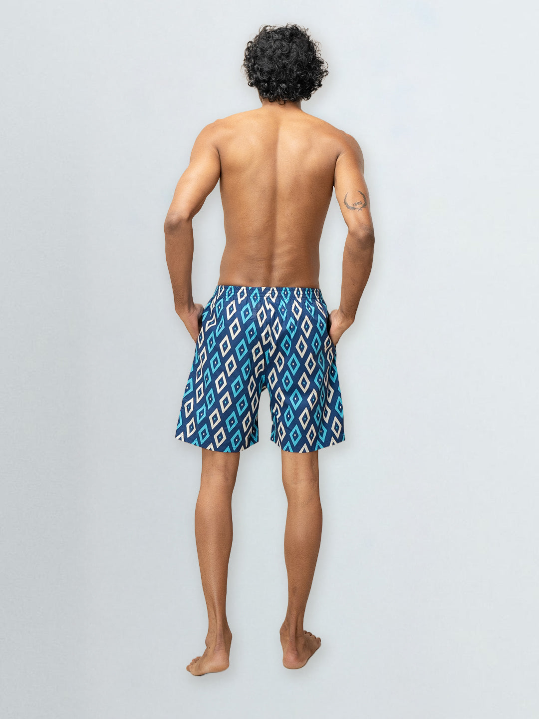 Men's 100% Cotton Printed Long Boxer Shorts Blue