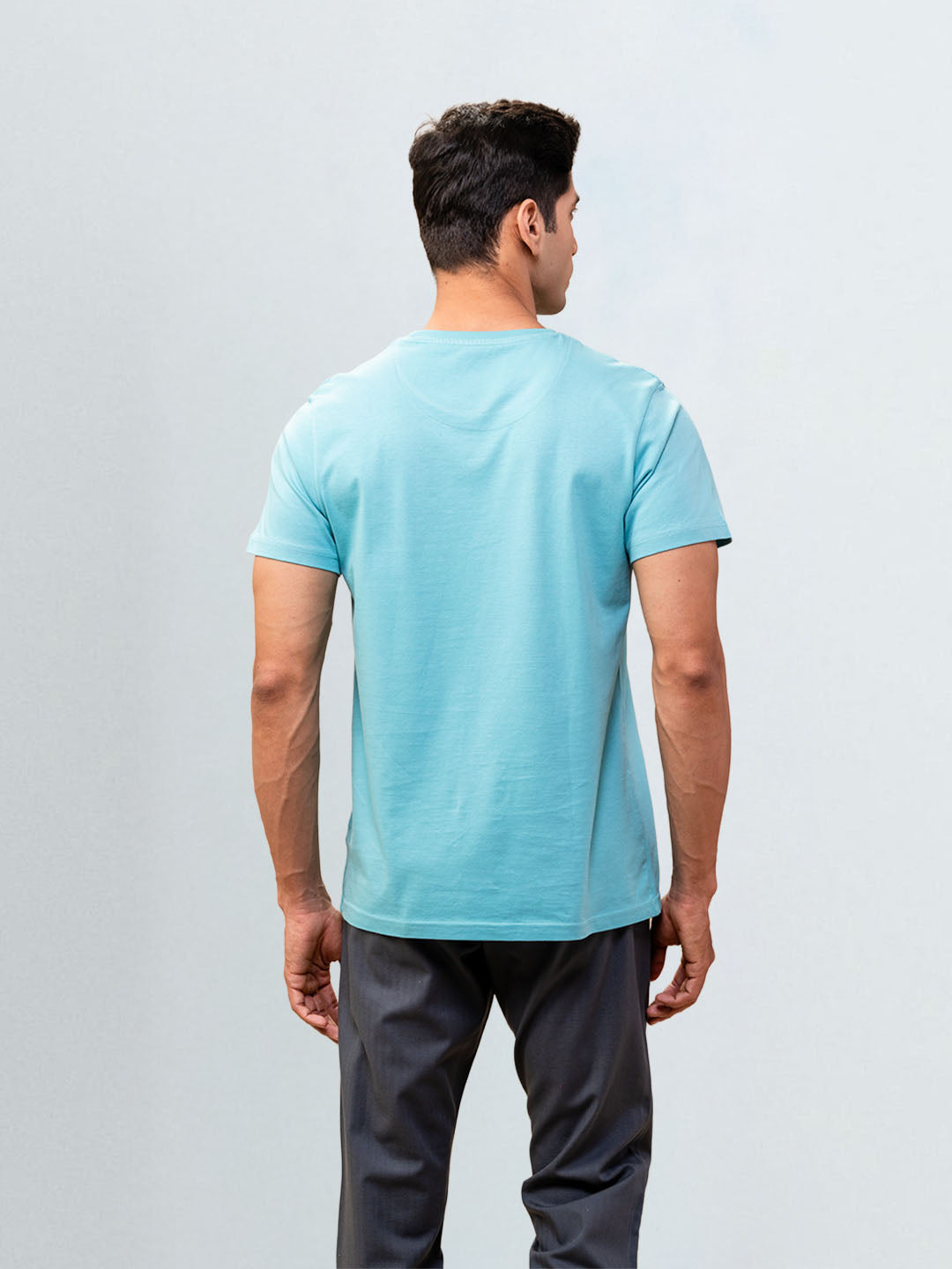 Men's 100% Cotton Crew Neck Auqa