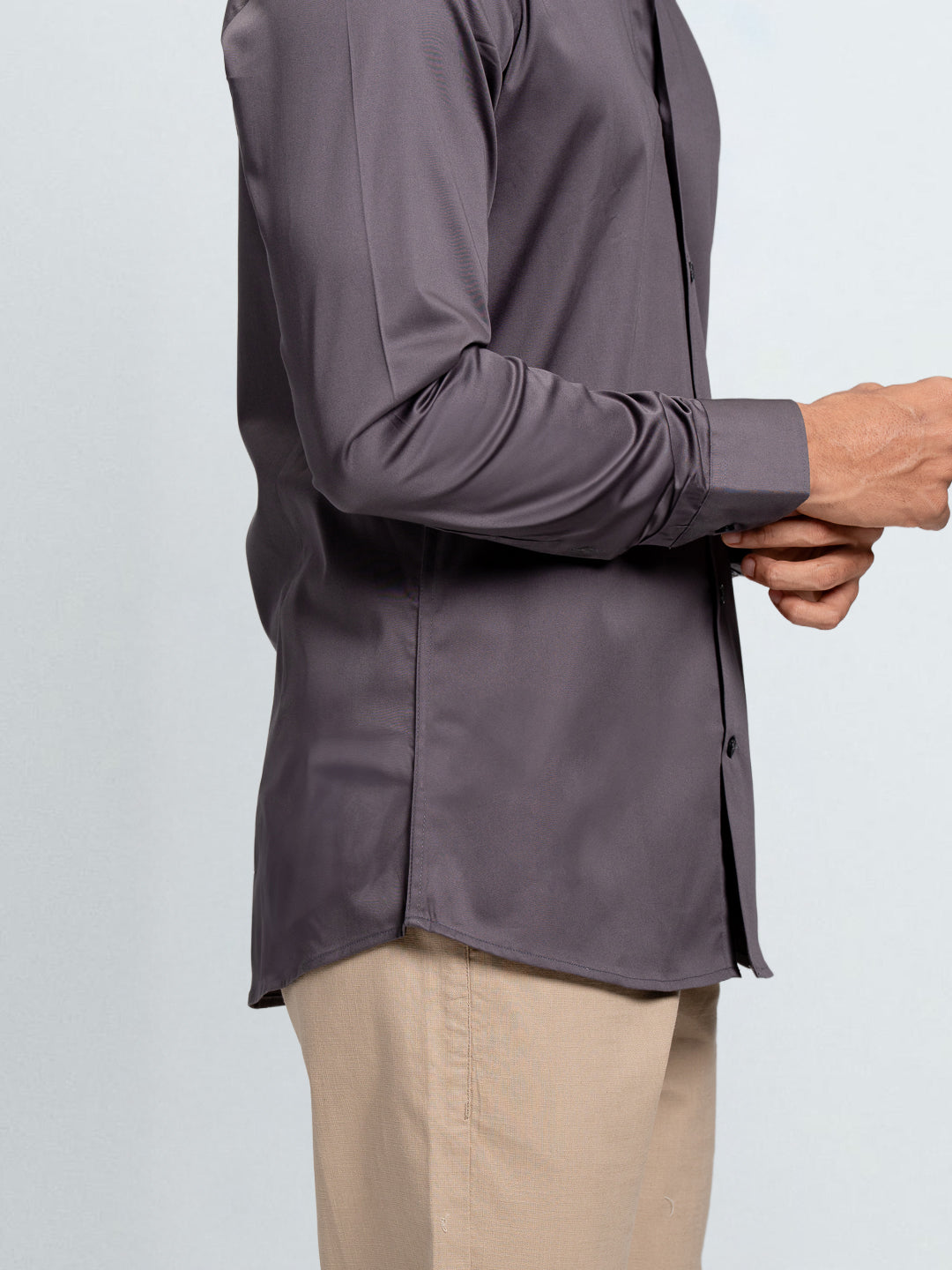 Men's Satin Stretch Cotton Shirt Grey