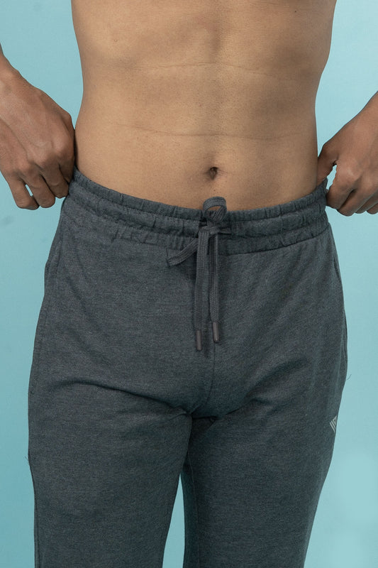 Combed Cotton Side Sew Panel Smart Fit Zipper Pocket Track Pant Charcoal Melange ETK8