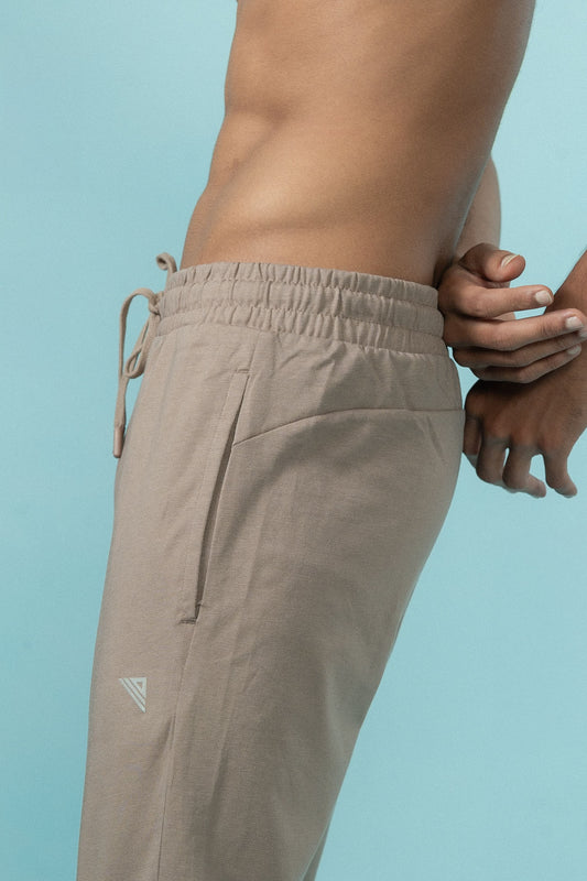 Combed Cotton Side Sew Panel Smart Fit Zipper Pocket Track Pant Taupe Brown ETK9