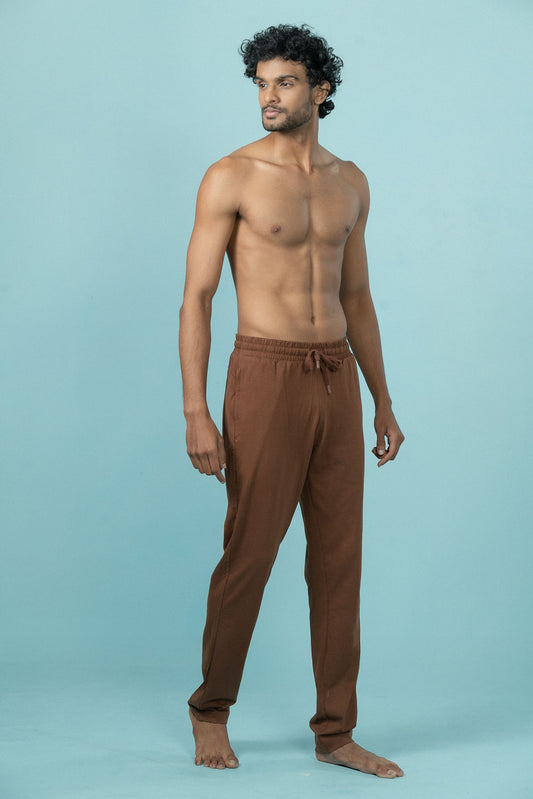 Combed Cotton Side Sew Panel Smart Fit Zipper Pocket Track Pant Brown ETK4