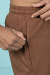 Combed Cotton Side Sew Panel Smart Fit Zipper Pocket Track Pant Brown ETK4