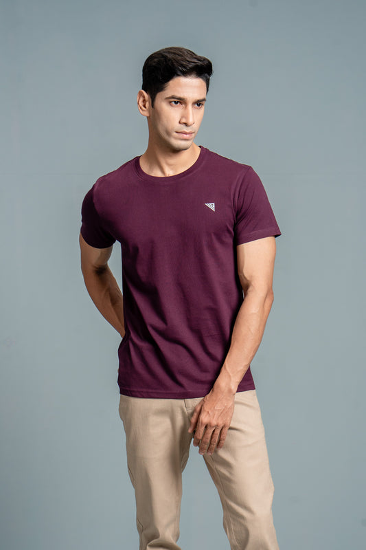 Men 100% Cotton Smart Fit Expert Tee Wine ET16