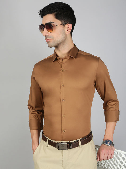Men Stretch Cotton Shirt Dark Brown FS29