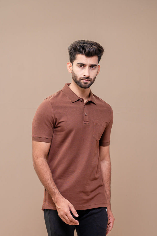 Men Extra Long Staple Cotton Smart Fit Apex Polo T-Shirt Rust Brown AX12