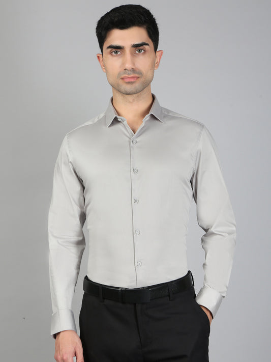 Men Stretch Cotton Shirt Silver FS33