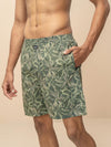 Men 100% Combed Cotton Olive Green Woven Printed Boxer Long Shorts WB54