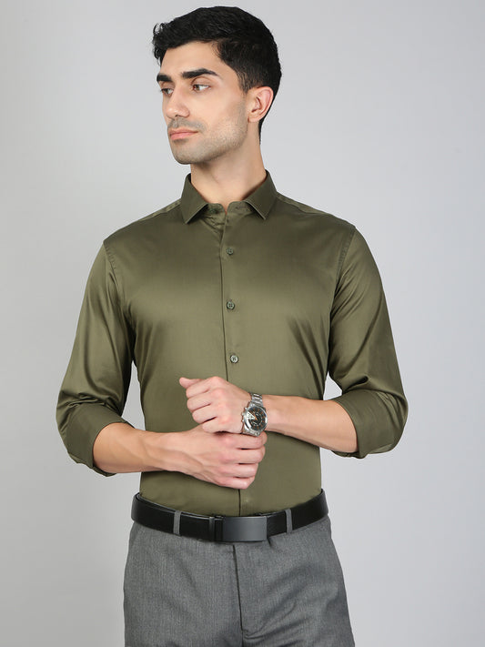 Men Stretch Cotton Shirt Olive Green FS32