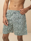 Men 100% Combed Cotton Green Woven Printed Boxer Long Shorts WB50