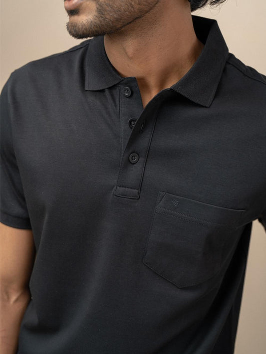 Men Extra Long Staple Cotton Smart Fit Apex Polo T-Shirt Black AX7