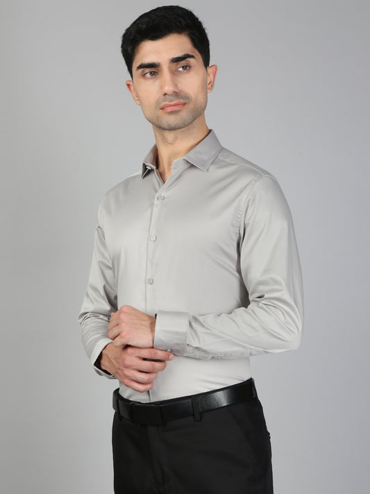 Men Stretch Cotton Shirt Silver FS33