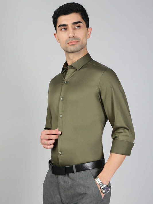Men Stretch Cotton Shirt Olive Green FS32