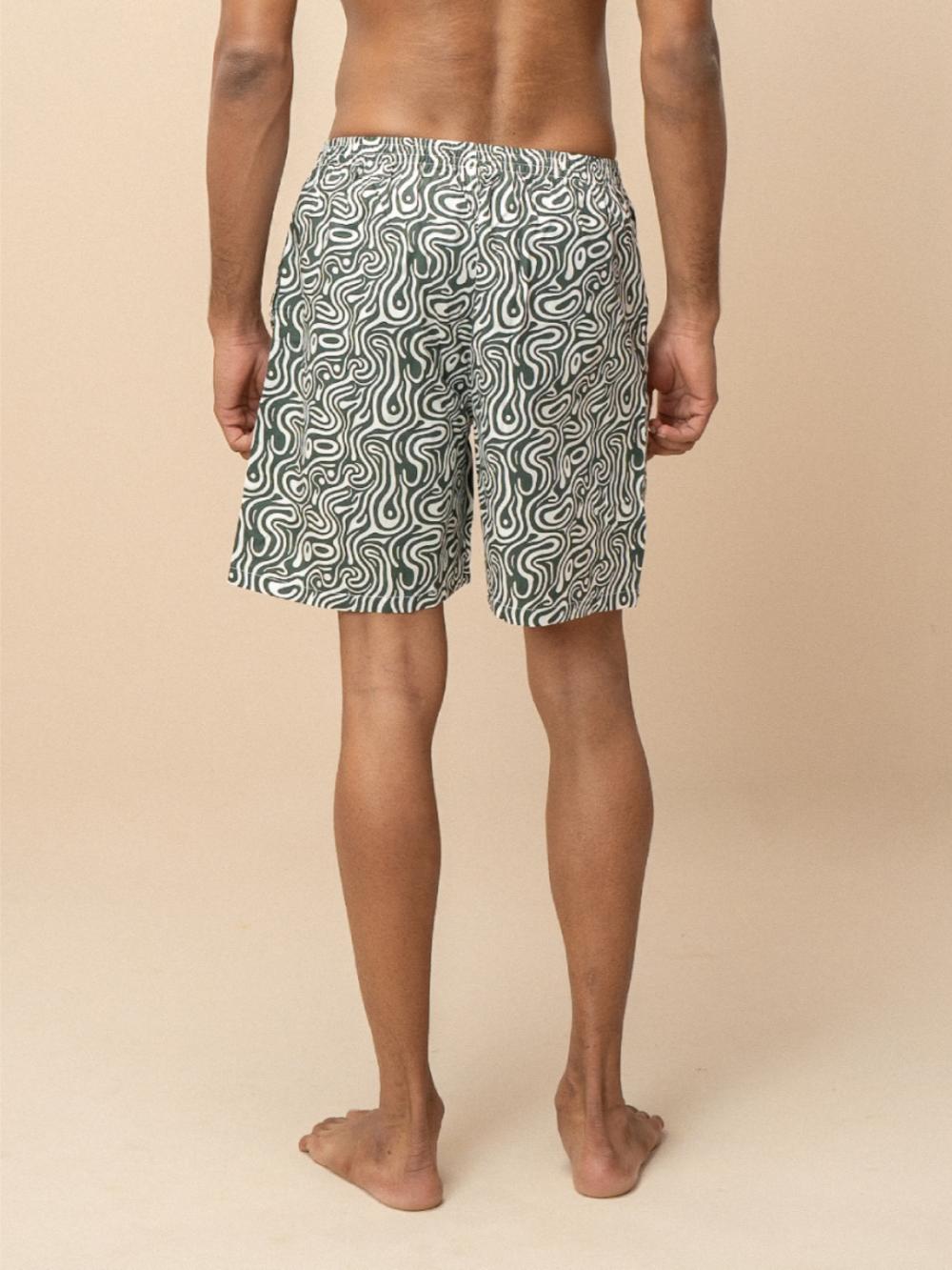Men 100% Combed Cotton Green Woven Printed Boxer Long Shorts WB50