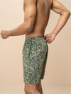 Men 100% Combed Cotton Olive Green Woven Printed Boxer Long Shorts WB54