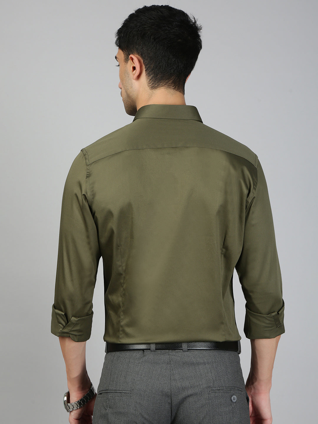 Men Stretch Cotton Shirt Olive Green FS32