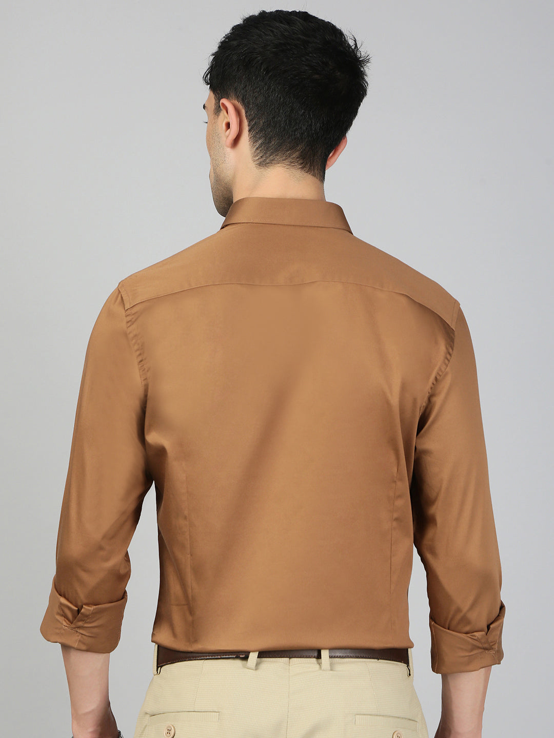 Men Stretch Cotton Shirt Dark Brown FS29