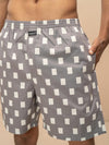 Men 100% Combed Cotton Grey Woven Printed Boxer Long Shorts WB47