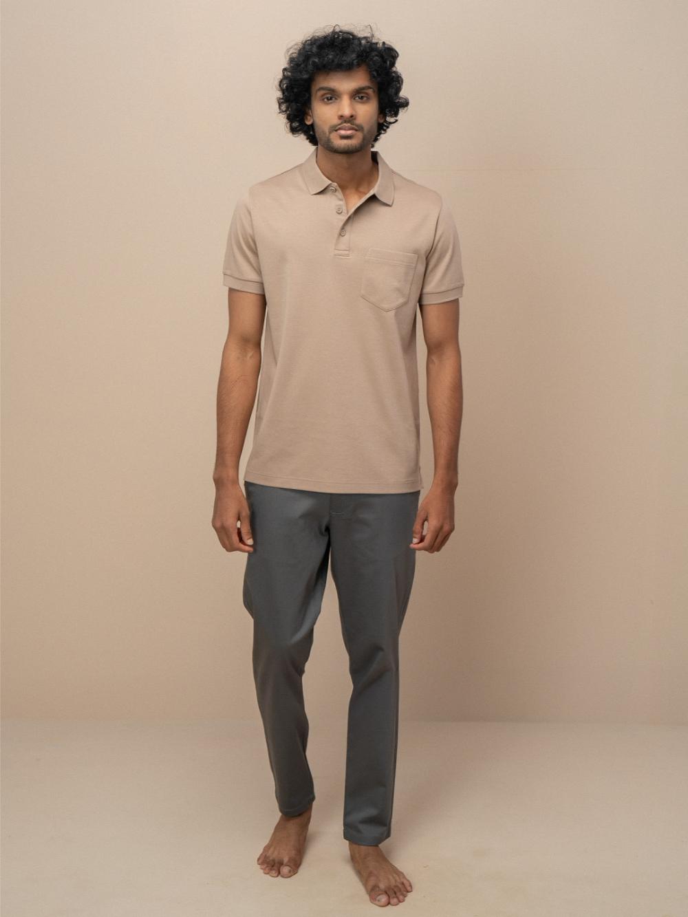 Men Extra Long Staple Cotton Smart Fit Apex Polo T-Shirt Desert Beige AX4