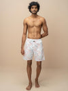 Men 100% Combed Cotton Off White Woven Printed Boxer Long Shorts WB46