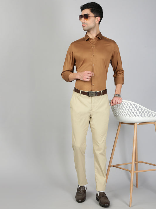 Men Stretch Cotton Shirt Dark Brown FS29