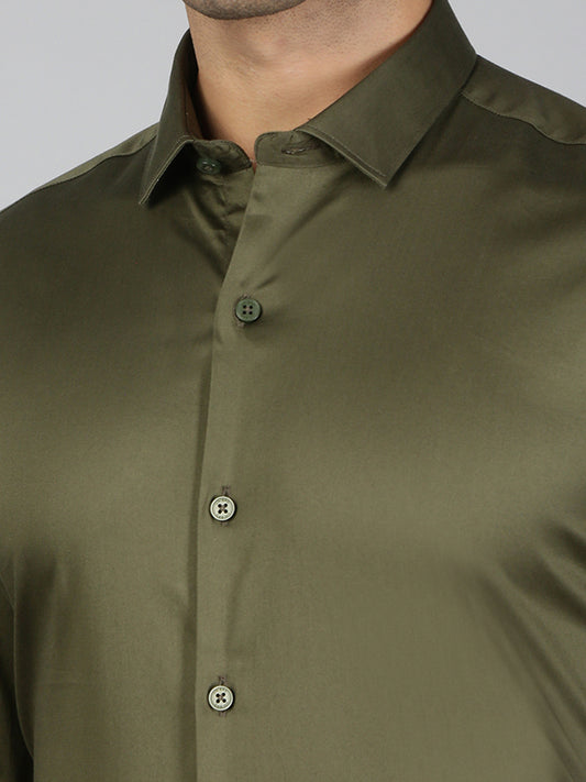 Men Stretch Cotton Shirt Olive Green FS32