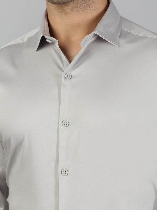 Men Stretch Cotton Shirt Silver FS33