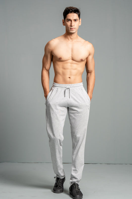 Combed Cotton Side Sew Panel Smart Fit Zipper Pocket Track Pant Grey Melange ETK3