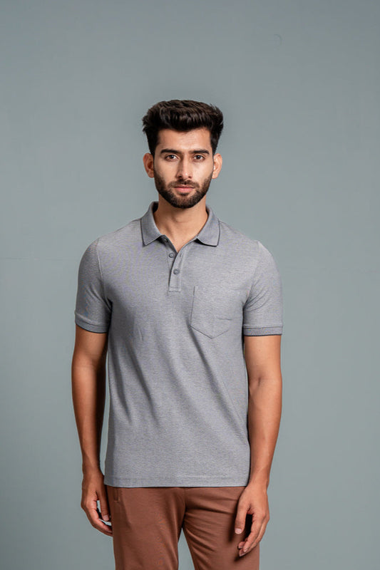 Men Expert Polo Tshirt with Pocket Heather Grey EP36