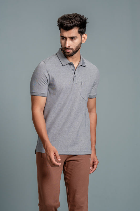 Men Expert Polo Tshirt with Pocket Heather Grey EP36