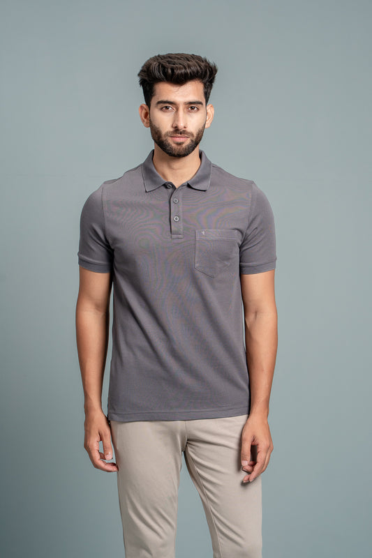 Men Extra Long Staple Cotton Smart Fit Apex Polo T-Shirt Smokey Grey AX9