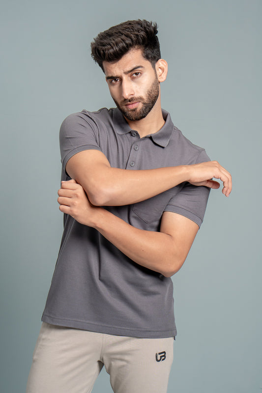 Men Extra Long Staple Cotton Smart Fit Apex Polo T-Shirt Smokey Grey AX9