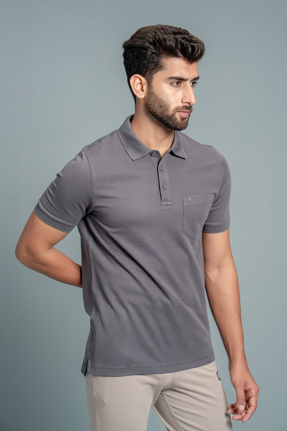 Men Extra Long Staple Cotton Smart Fit Apex Polo T-Shirt Smokey Grey AX9