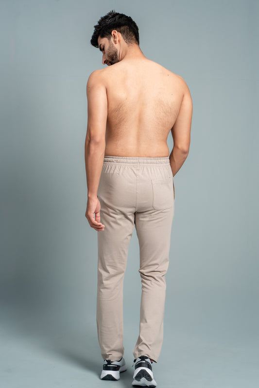 Men Combed Cotton Rich Agile Track Pant with Zipper Pockets Beige AGT6