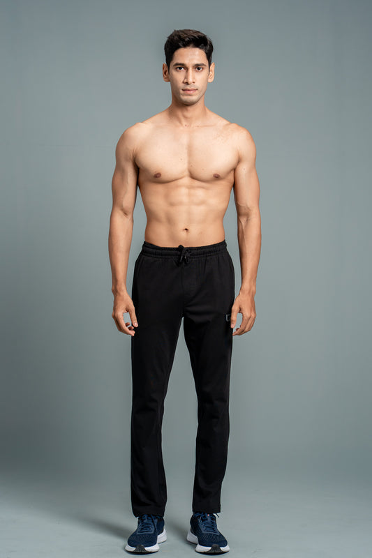 Men Combed Cotton Rich Agile Track Pant with Zipper Pockets Black AGT3