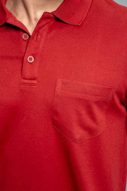 Men Extra Long Staple Cotton Smart Fit Apex Polo T-Shirt Red AX15