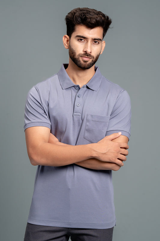 Men Extra Long Staple Cotton Smart Fit Apex Polo T-Shirt Amethyst Grey AX10