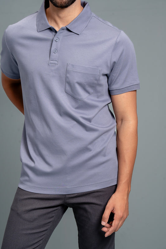 Men Extra Long Staple Cotton Smart Fit Apex Polo T-Shirt Amethyst Grey AX10