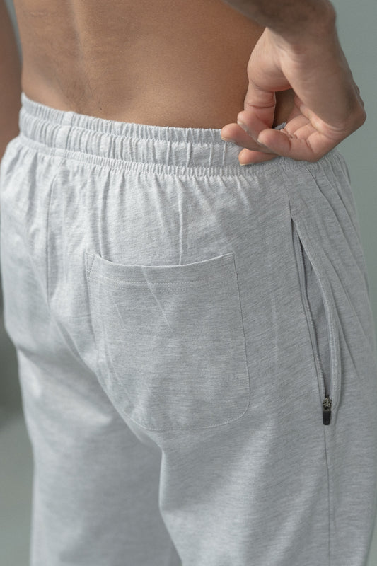 Men Combed Cotton Rich Agile Track Pant with Zipper Pockets Grey Melange AGT1
