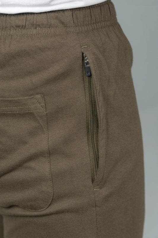 Men Combed Cotton Rich Agile Track Pant with Zipper Pockets Olive Green AGT7