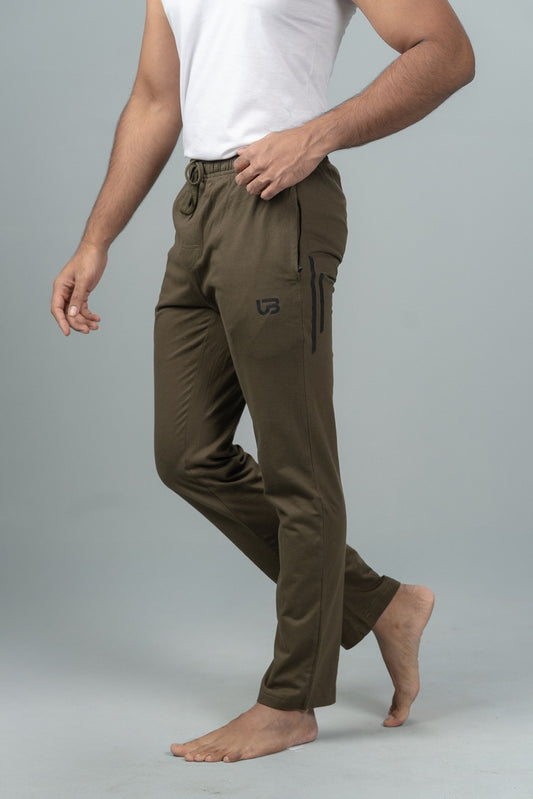 Men Combed Cotton Rich Agile Track Pant with Zipper Pockets Olive Green AGT7