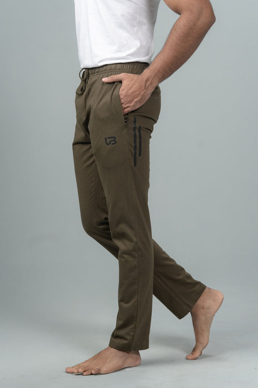 Men Combed Cotton Rich Agile Track Pant with Zipper Pockets Olive Green AGT7