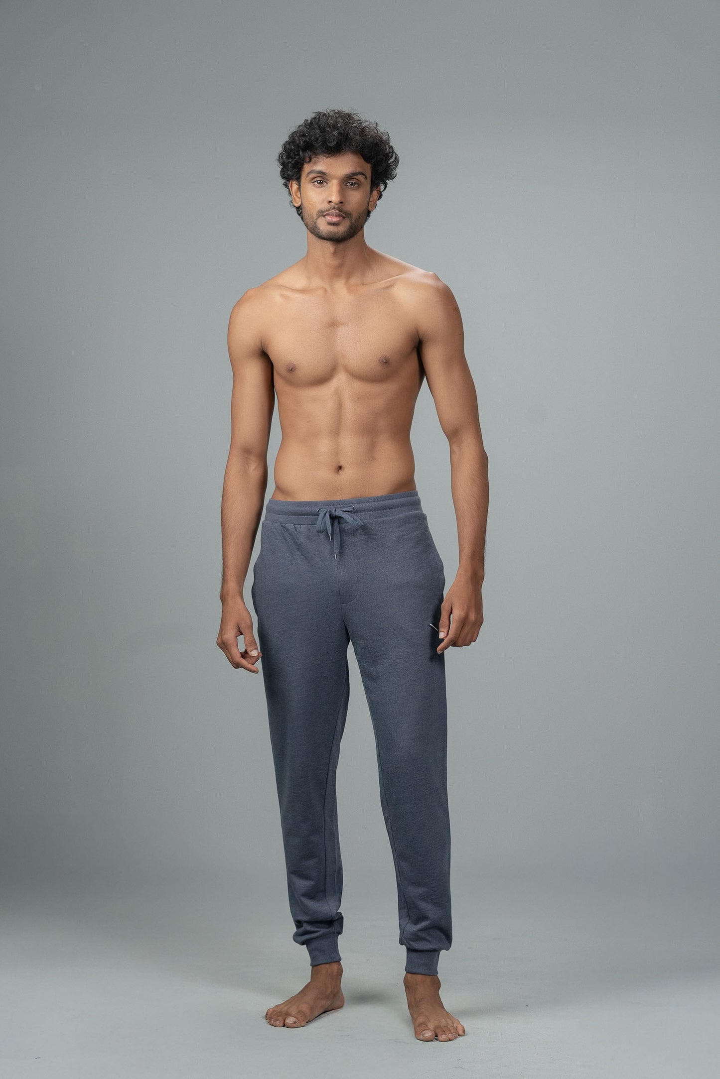 Men Combed Cotton Rich Jogger with Side Pockets Blue Melange JP5