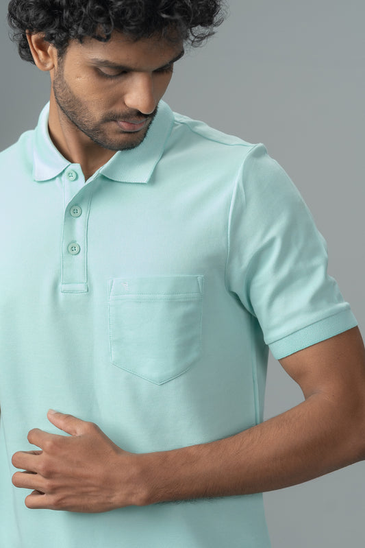Men Expert Polo Tshirt with Pocket Aqua Marine Blue EP32