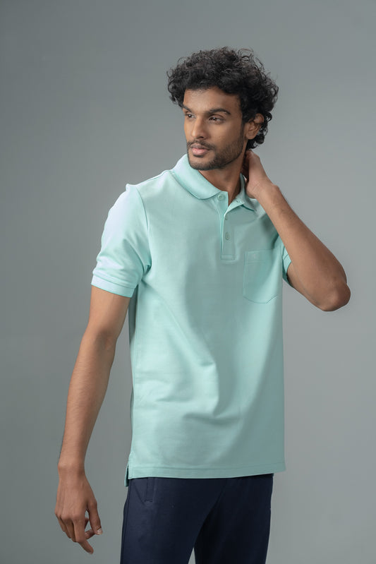Men Expert Polo Tshirt with Pocket Aqua Marine Blue EP32