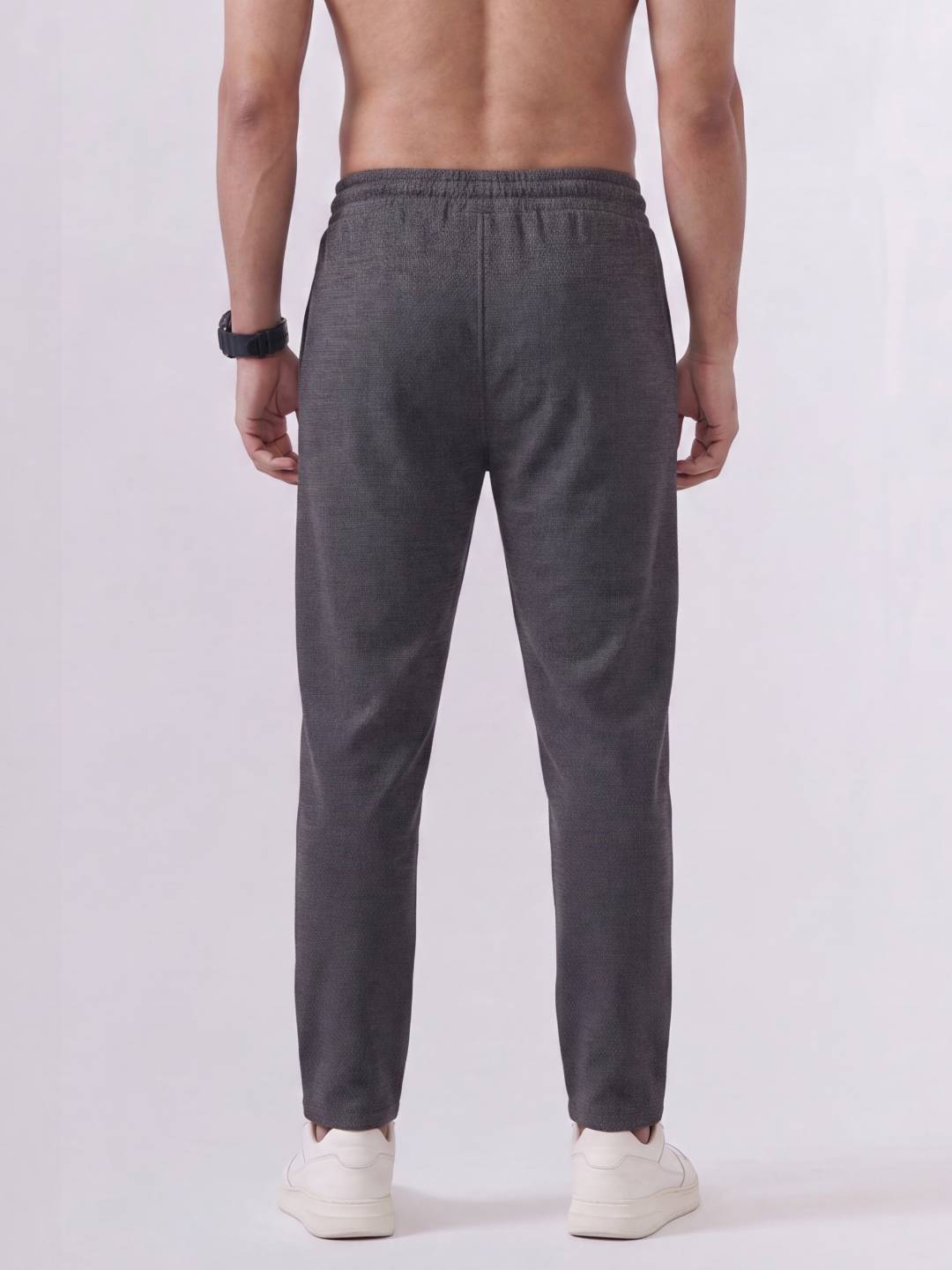 Cotton Rich Regular Fit Charcoal Melange Popcorn Track Pant