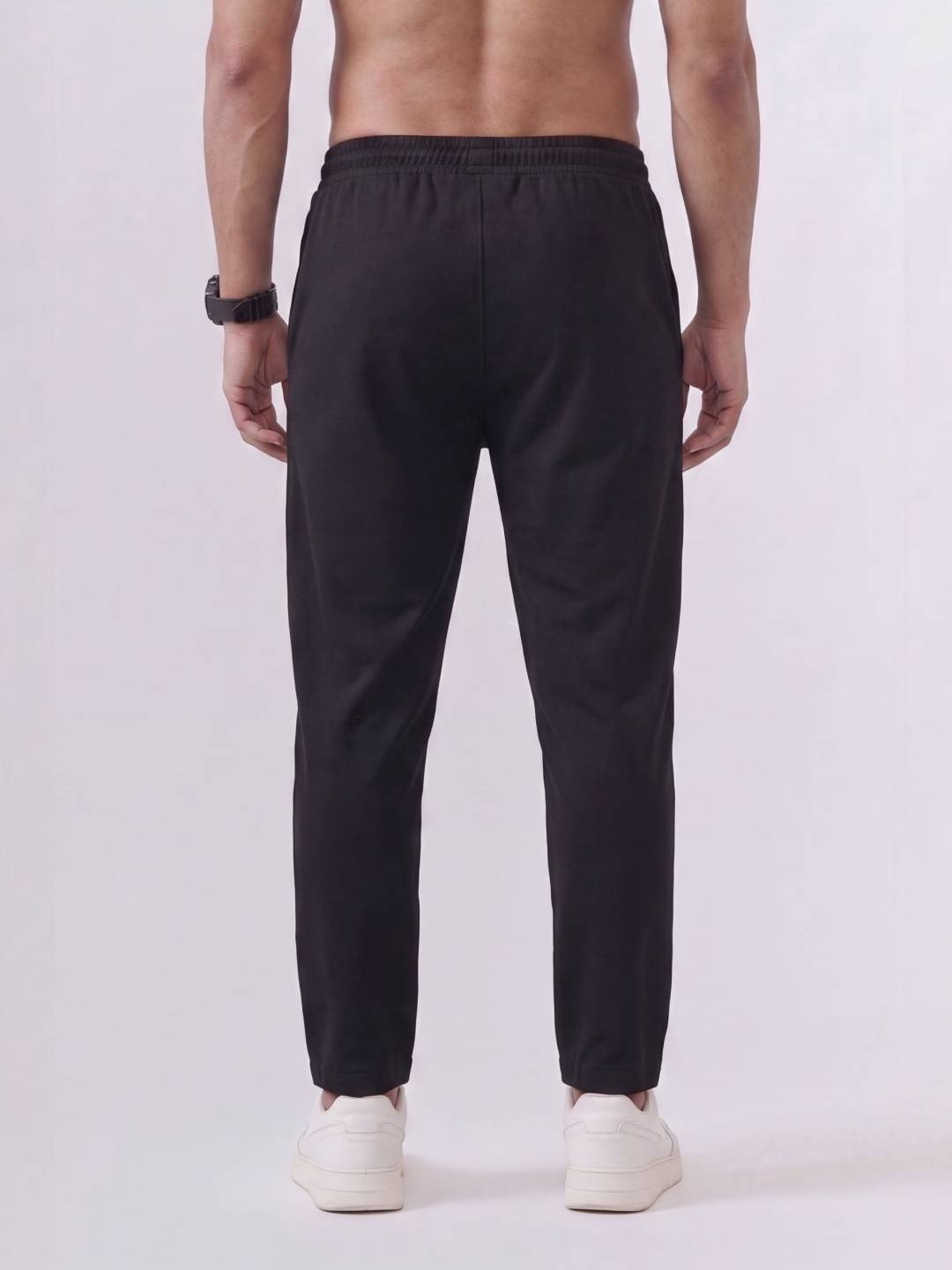 Cotton Rich Regular Fit Black Popcorn Track Pant