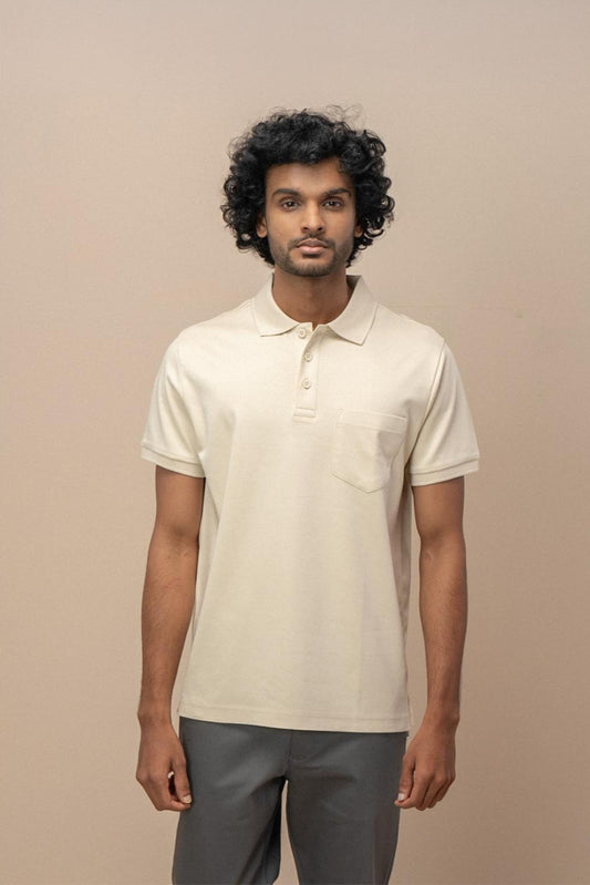 Men Extra Long Staple Cotton Smart Fit Apex Polo T-Shirt Ivory Cream AX3