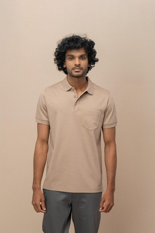 Men Extra Long Staple Cotton Smart Fit Apex Polo T-Shirt Desert Beige AX4