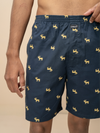 Men 100% Combed Cotton Navy Blue Woven Printed Boxer Long Shorts WB52